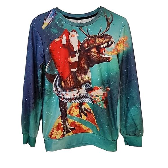 Funnycokid Santa/Dinosaur/Pizza Double-sided Sweatershirt - Picture 1 of 6